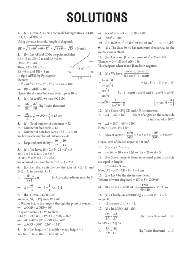 Mathematics-Standard SOLUTION | PDF | Area | Elementary Geometry