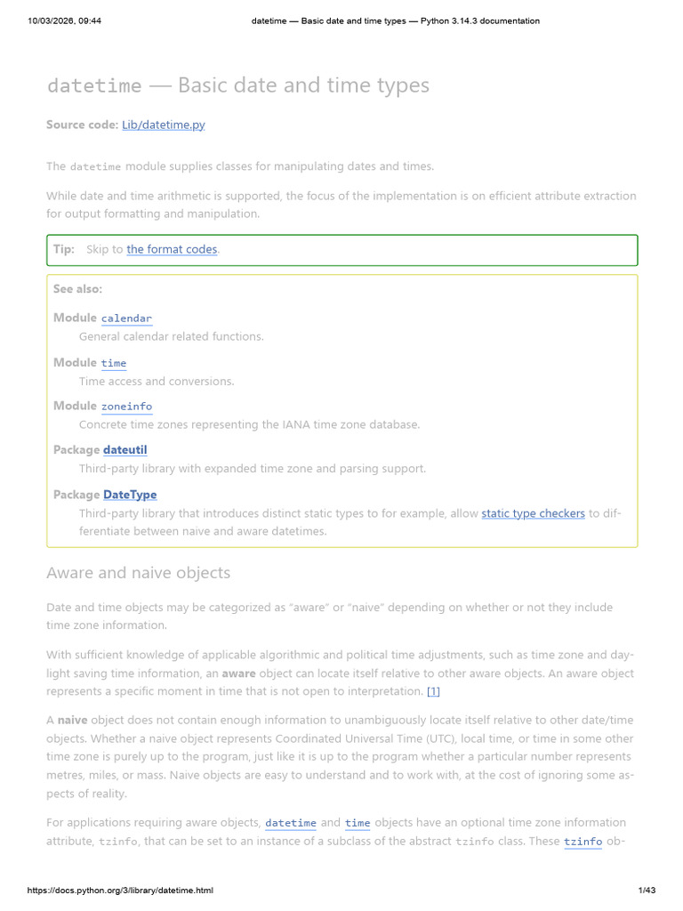 Datetime - Basic Date and Time Types - Python 3.14.3 Documentation ...