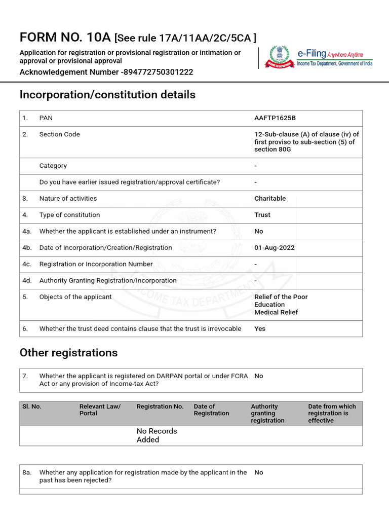 Form 10A - Filed Form | PDF | Expense | Taxes
