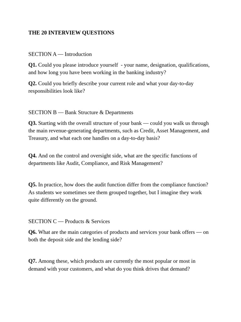 Interview Questions 2 | PDF | Loans | Banks