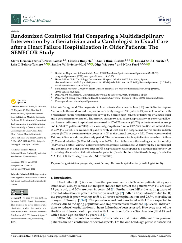 Randomized Controlled Trial Comparing A Multidisciplinary Intervention ...