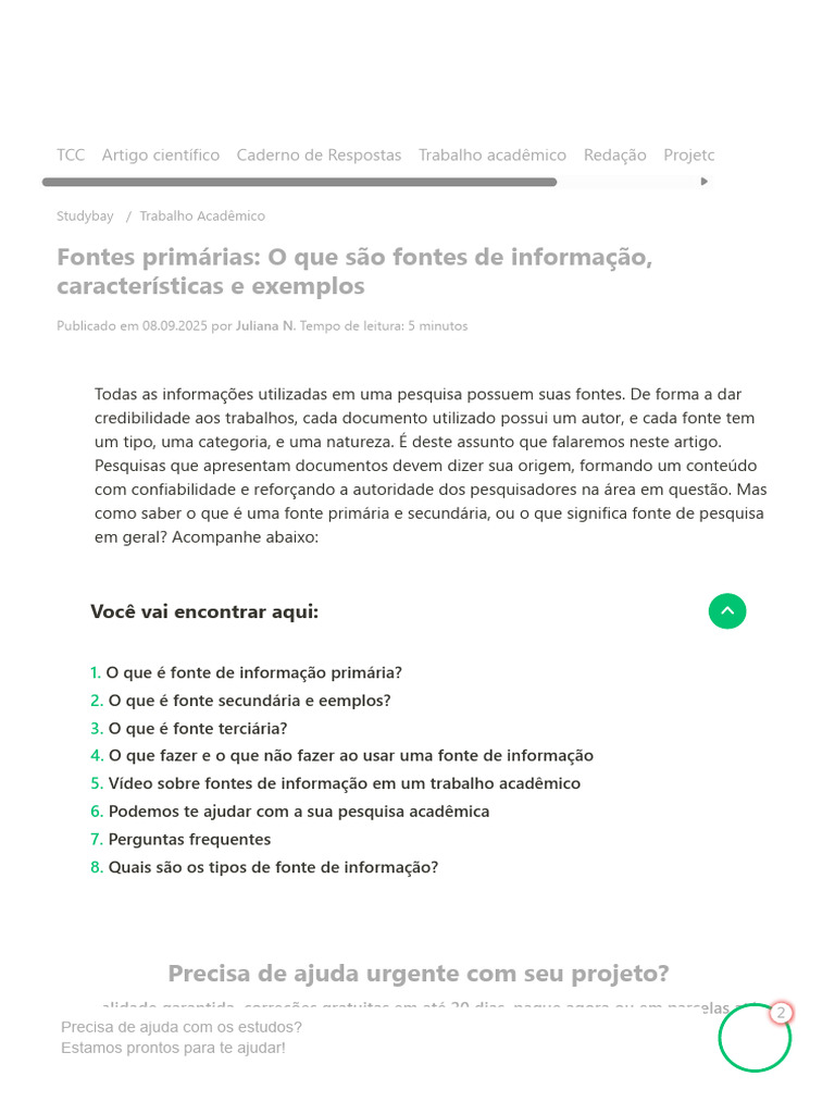 Fonte Primária e Os Tipos de Fonte de Informação de Um Trabalho ...