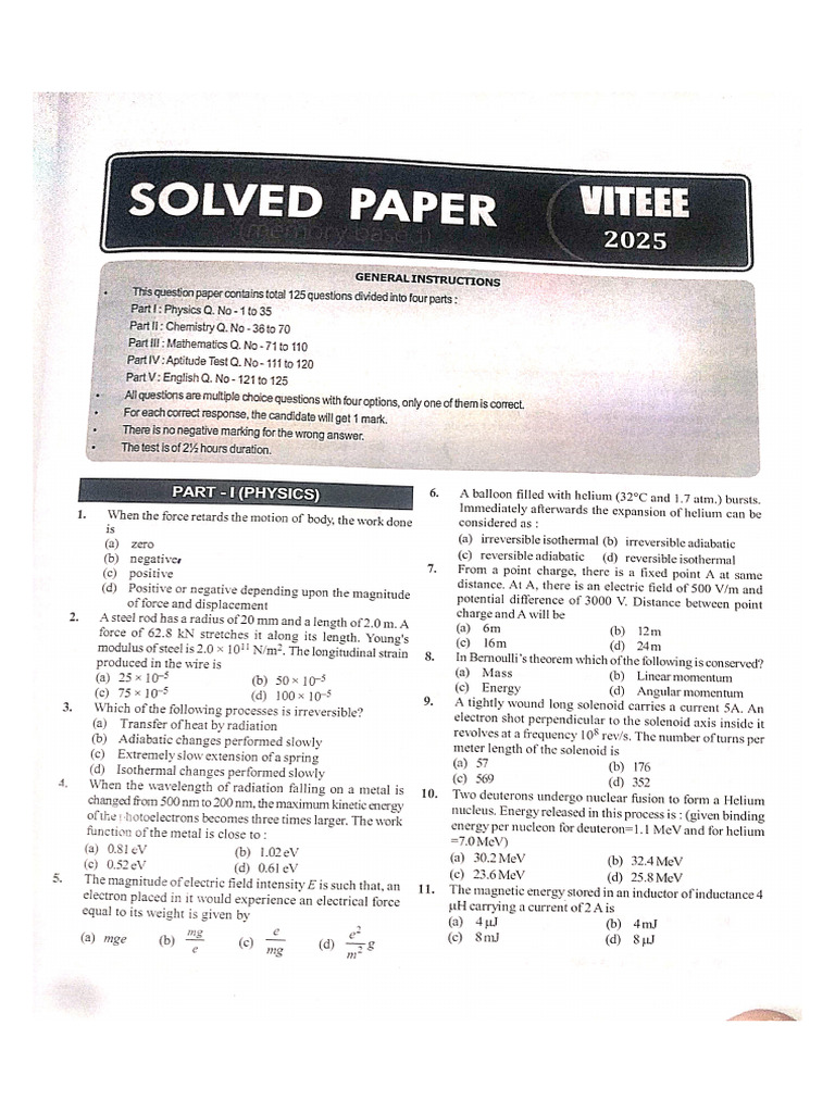 Viteee Last 10 Years Pyq | PDF