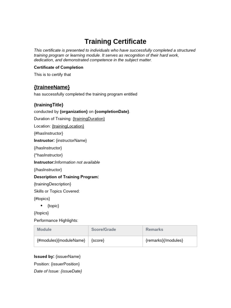 Training Certificate | PDF