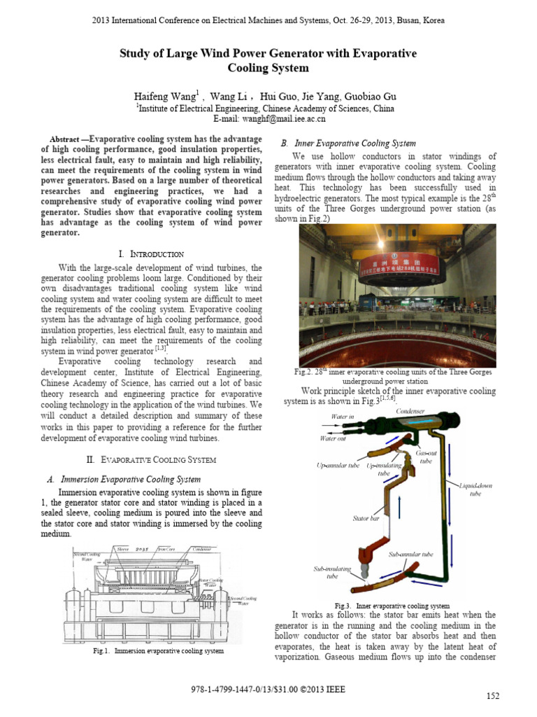 Study of Large Wind Power Generator With Evaporative Cooling System ...