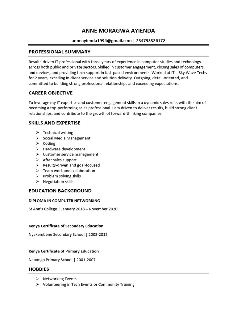 Anne Moragwa Ayienda CV | PDF