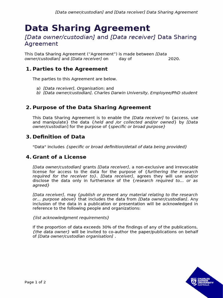 Data Sharing Agreement Template | PDF
