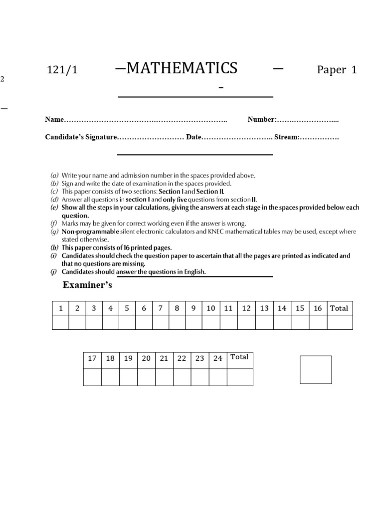 Math Pp1 Revision For End of Term One Exam Form 3 | PDF