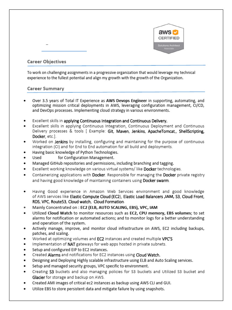 Resume Deepa Shivhare AWS Devops Engineer | PDF | Amazon Web Services ...