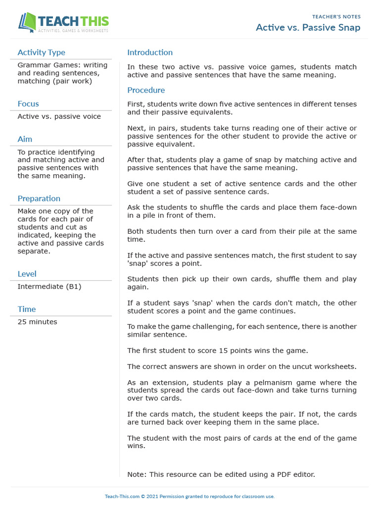 Active Vs Passive Snap | PDF