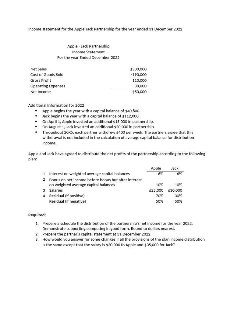 Income Statement For The Apple | PDF