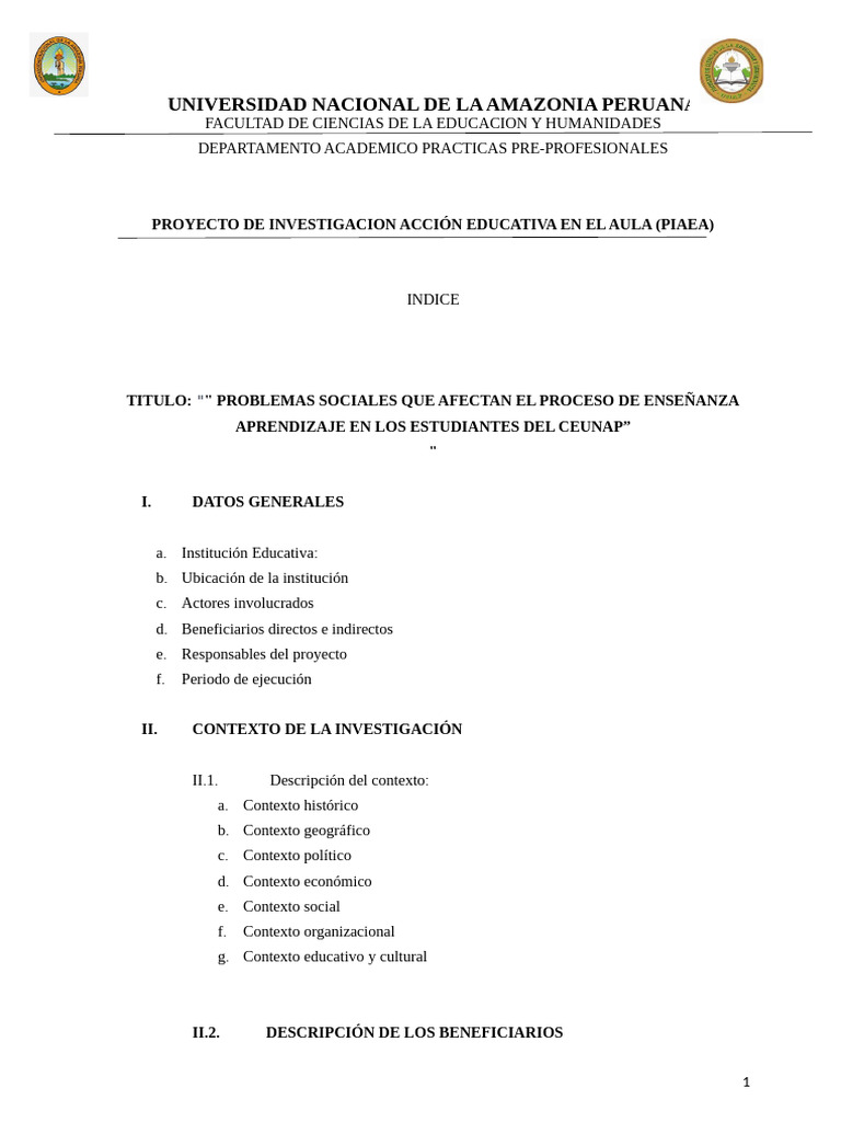 Piaea (Proyecto de Investigación Acción Educativa en El Aula | PDF ...
