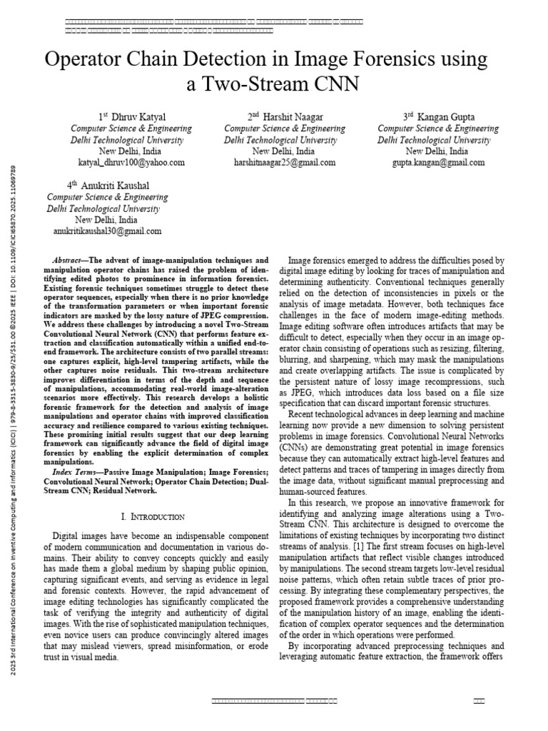 Operator Chain Detection in Image Forensics Using A Two-Stream CNN | PDF