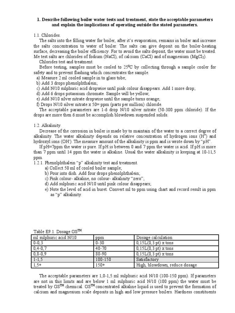 Boiler Water Tests PDF Chloride Water