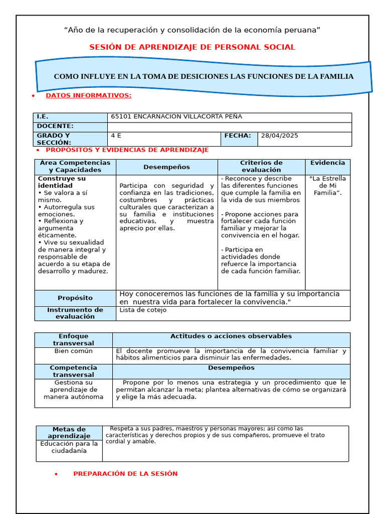 4° Ses PS Mier 23 Funciones de La Familia Yessenia Carrasco 933623393 | PDF