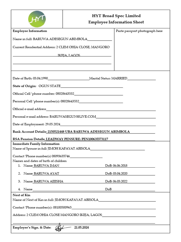 Employee Form 1 | PDF