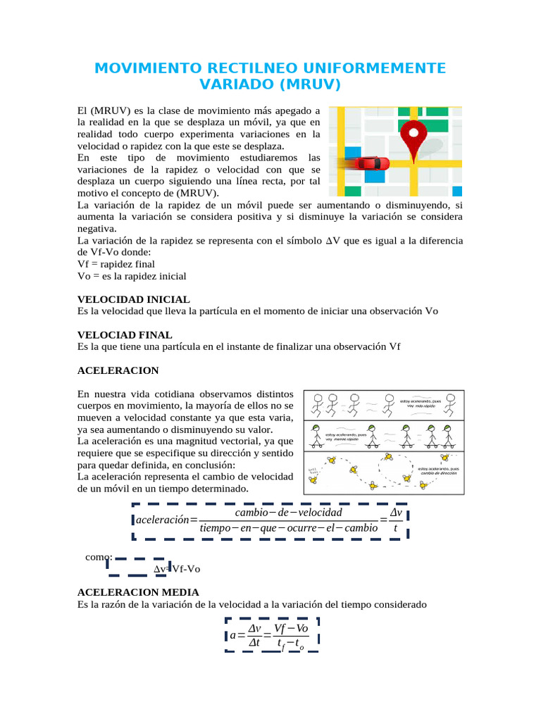 Movimiento Rectilneo Uniformemente Variado | PDF | Aceleración | Velocidad