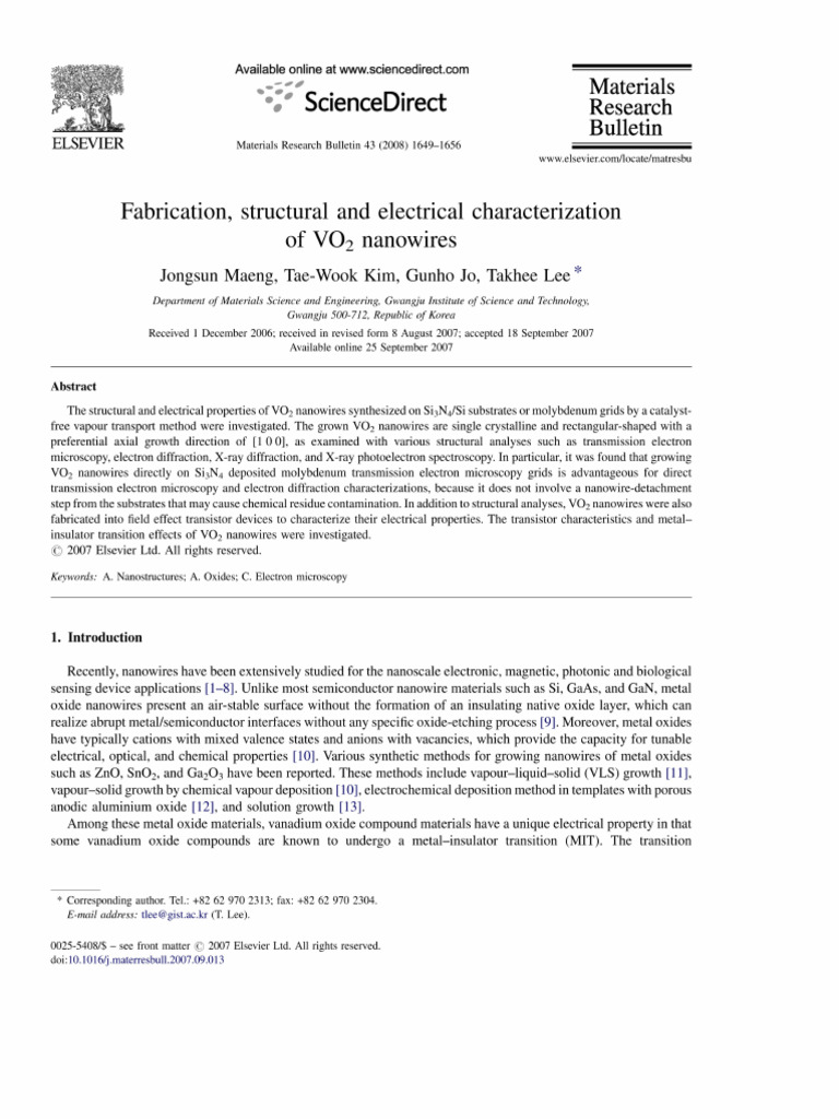 Fabrication, Structural and Electrical Characterization | PDF