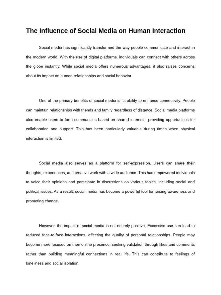 The Influence of Social Media On Human Interaction | PDF