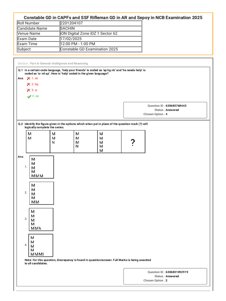 SSC GD Question Paper .HTML | PDF