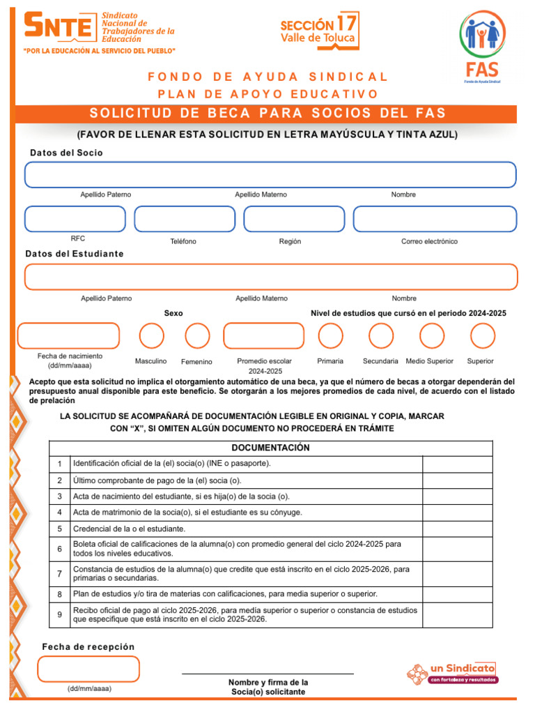 Solicitud de Beca para Socios Del FAS 2026 | PDF