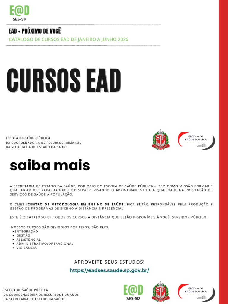 Cursos EAD 2026 - 1 Semestre | PDF | Enfermagem | Educação à distância