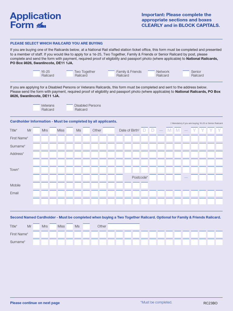 Online Railcards Application Form - Print at Home Jul 2023 Final | PDF ...