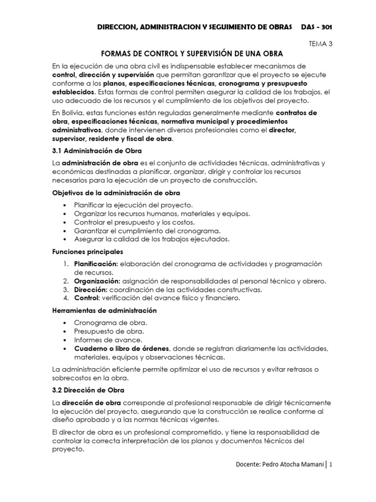 Formas de Control y Supervisi-N de Una Obra | PDF | Presupuesto | Business