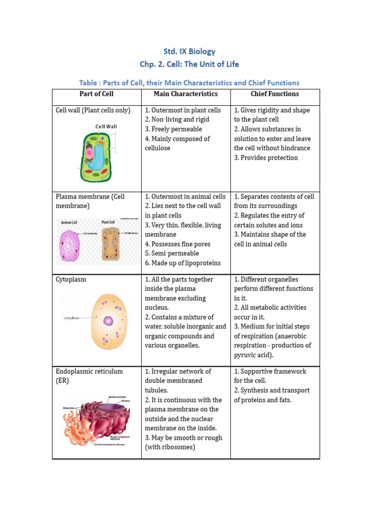 IX Biology - Chp. 2. Cell (Notes) | PDF