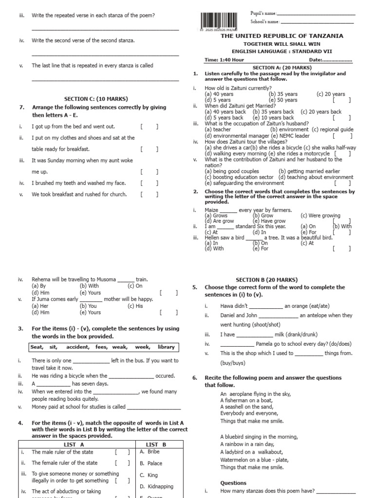 STD VII NO 04 - 2025 TABORA - Compressed - Compressed | PDF