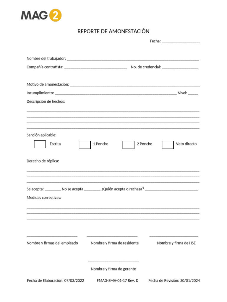 FMAG-SMA-01-17 D Reporte de Amonestación | PDF