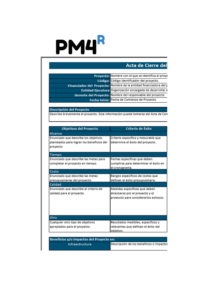 Acta de Cierre Del Proyecto - Plantilla Con Ejemplo | PDF | Economias ...