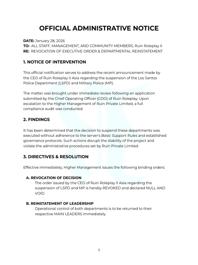 Official Administrative Notice | PDF