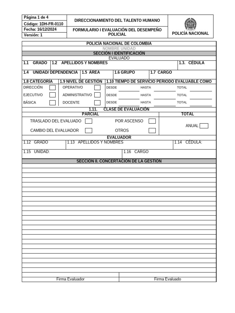 1dh-Fr-0110 Formulario I Evaluacion Del Desempeño Policial | PDF
