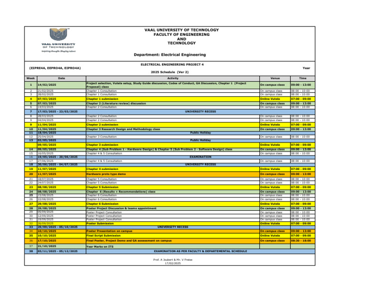 Electrical Engineering Project 4 2025 Schedule Ver 2 | PDF