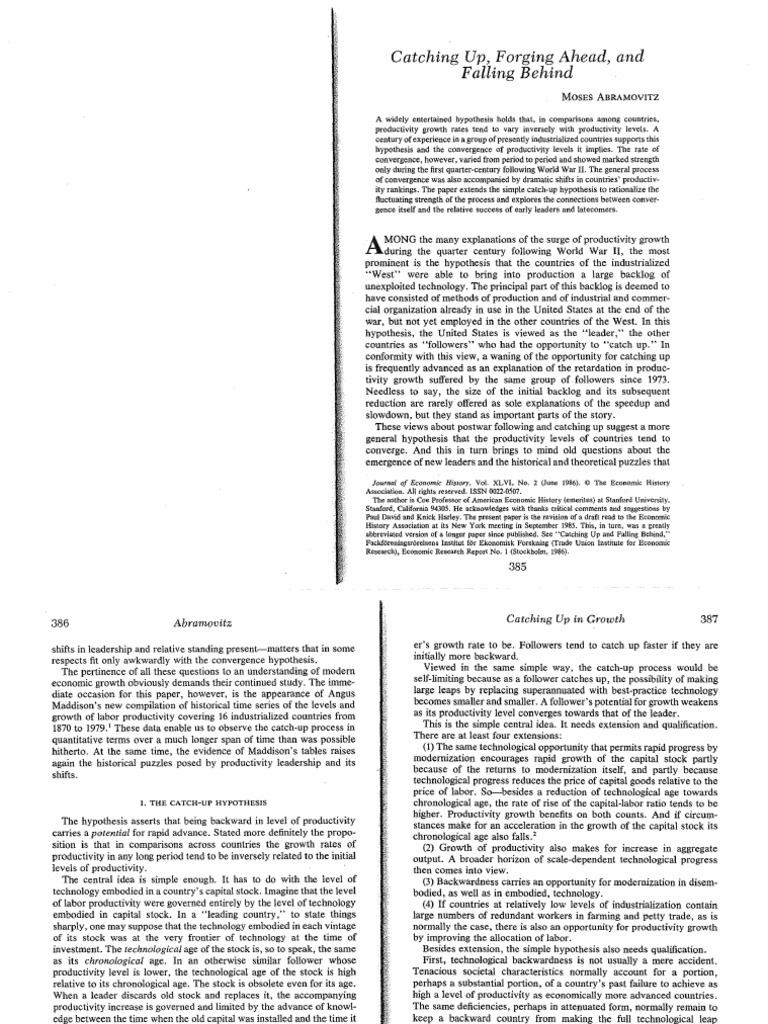 Abramovitz-Catching Up, Falling Behind | PDF | Economies