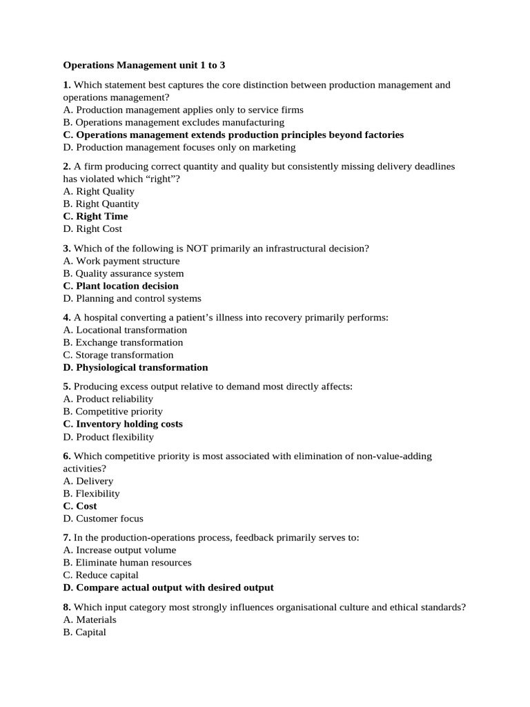 Operations Management MCQ | PDF | Operations Management | Inventory