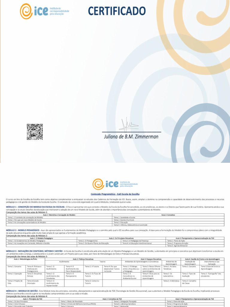 Certificado Escola Da Escolha 2025 | PDF