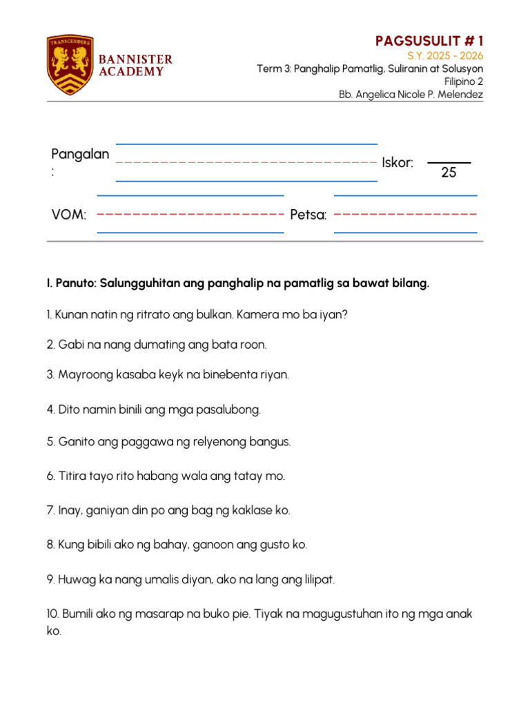 G2 - Filipino Pagsususlit 1 - T2 | PDF