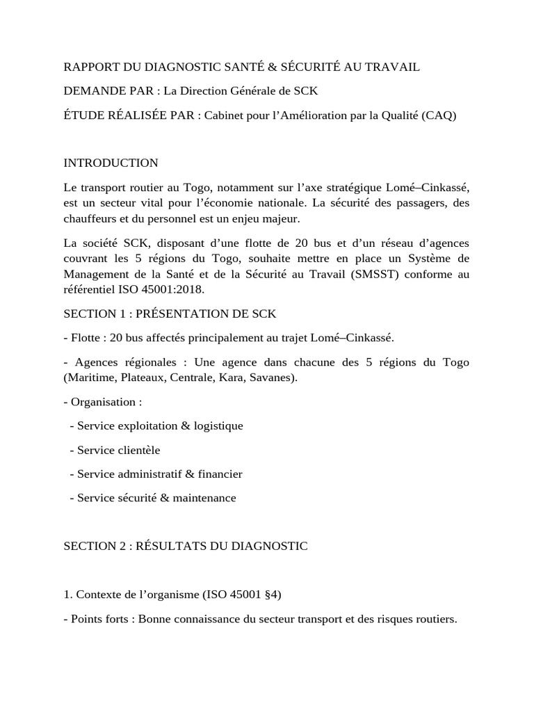 Rapport Du Diagnostic Santé Kcs | PDF