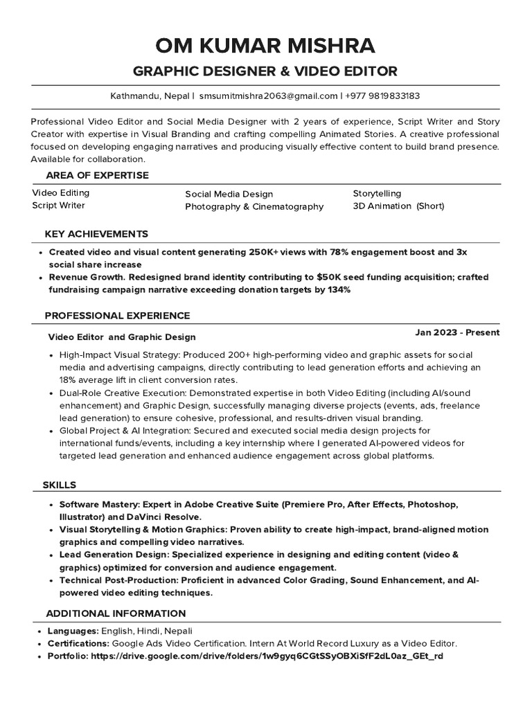 Sumit CV (Graphic Designer & Video Editor) PDF | PDF
