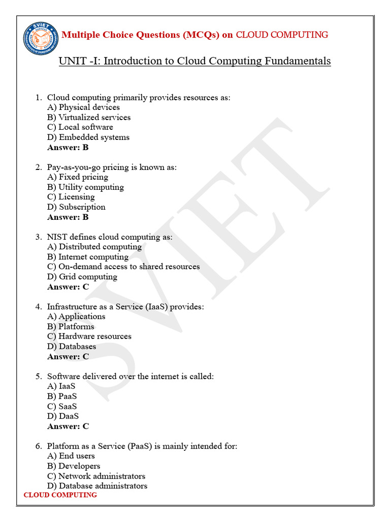 Cloud Computing MCQ'S | PDF