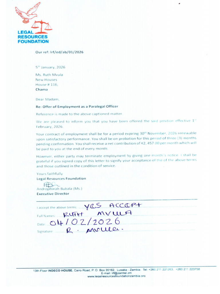 Offer of Employment (Signed) | PDF