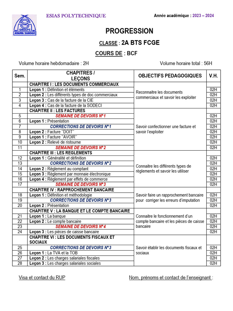 Fcge 2 BCF Progression Esias 2023-2024 | PDF