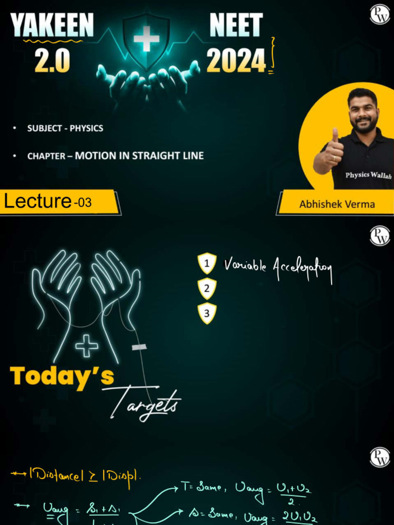 Motion in A Straight Line 03 - Class Notes - Yakeen 2.0 2024 (Alpha) | PDF