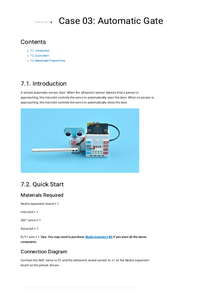 Case 03 - Automatic Gate - Elecfreaks Wiki | PDF