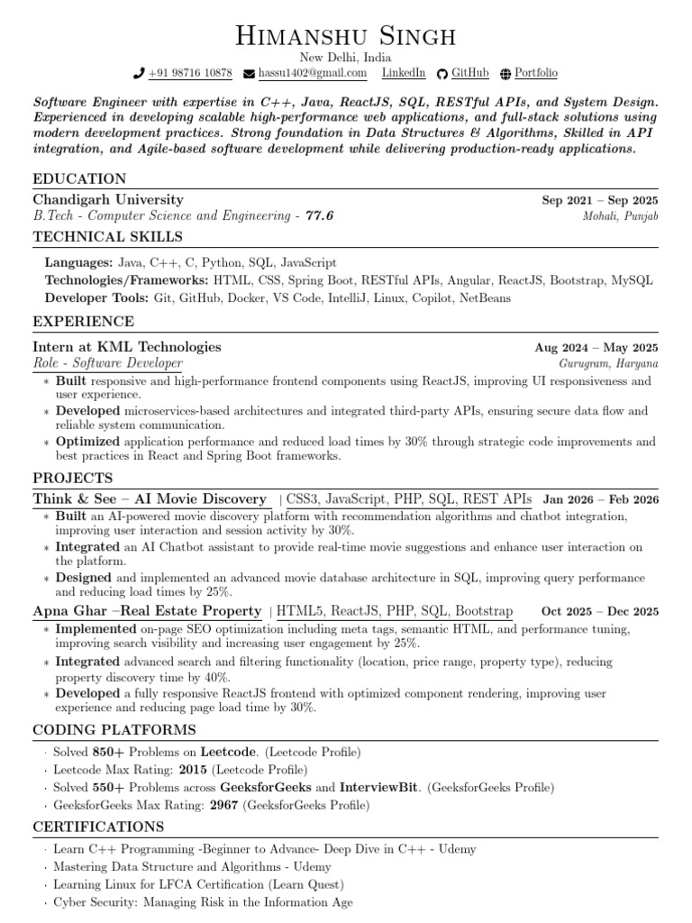 Himanshu Singh Resume | PDF