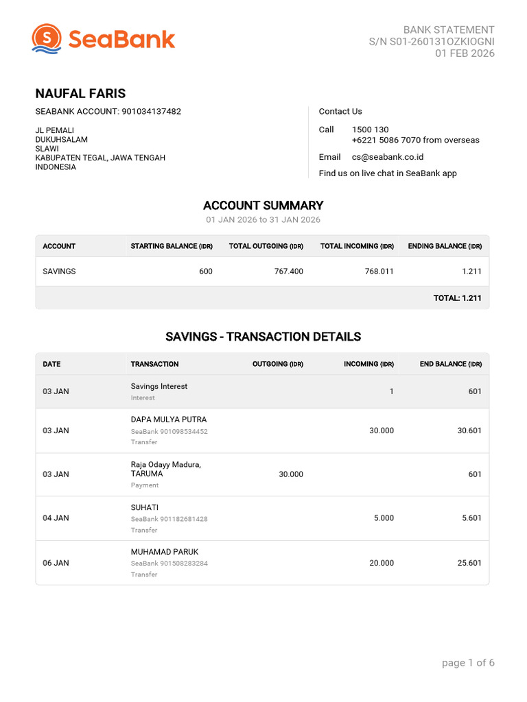 Seabank Statement 20260220 | PDF