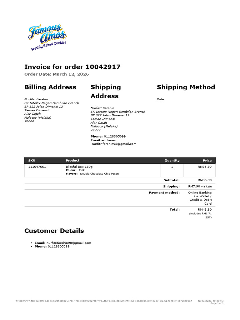 Famous Amos - Invoice 10042917 | PDF