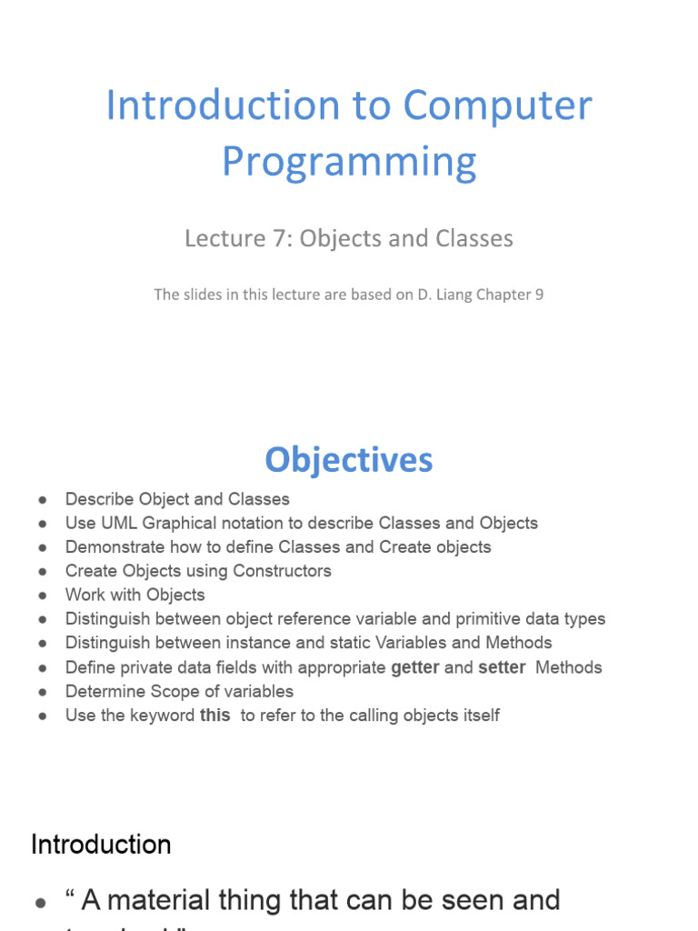 Lecture 07 - Objects and Classes | PDF
